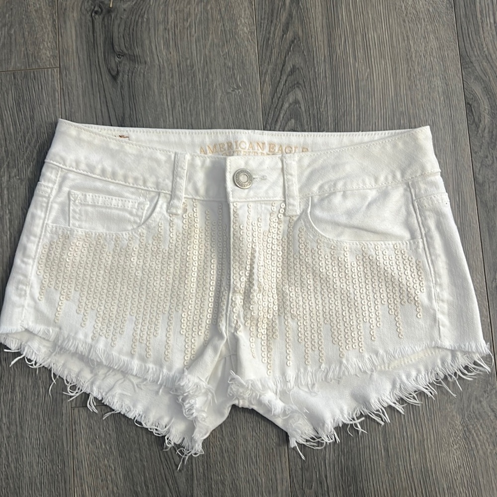 American eagle white sequined short